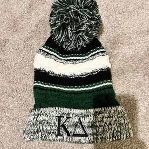 Green and White Kappa Delta Pom-Pom Beanie